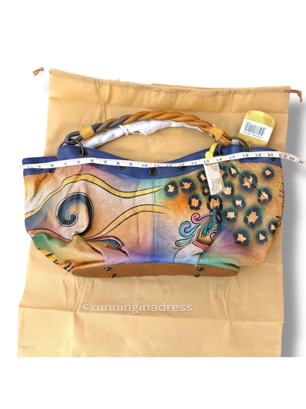 NWT Premium Anuschka Hand Painted Leather Collage S.M.D.C Hobo Peacock Butterfly - Picture 12 of 16